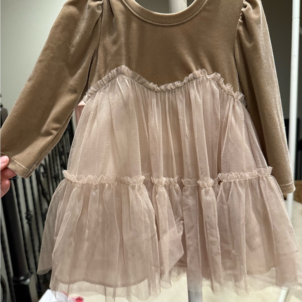 Bonnie Baby Tan and Cream Long Sleeve Dress